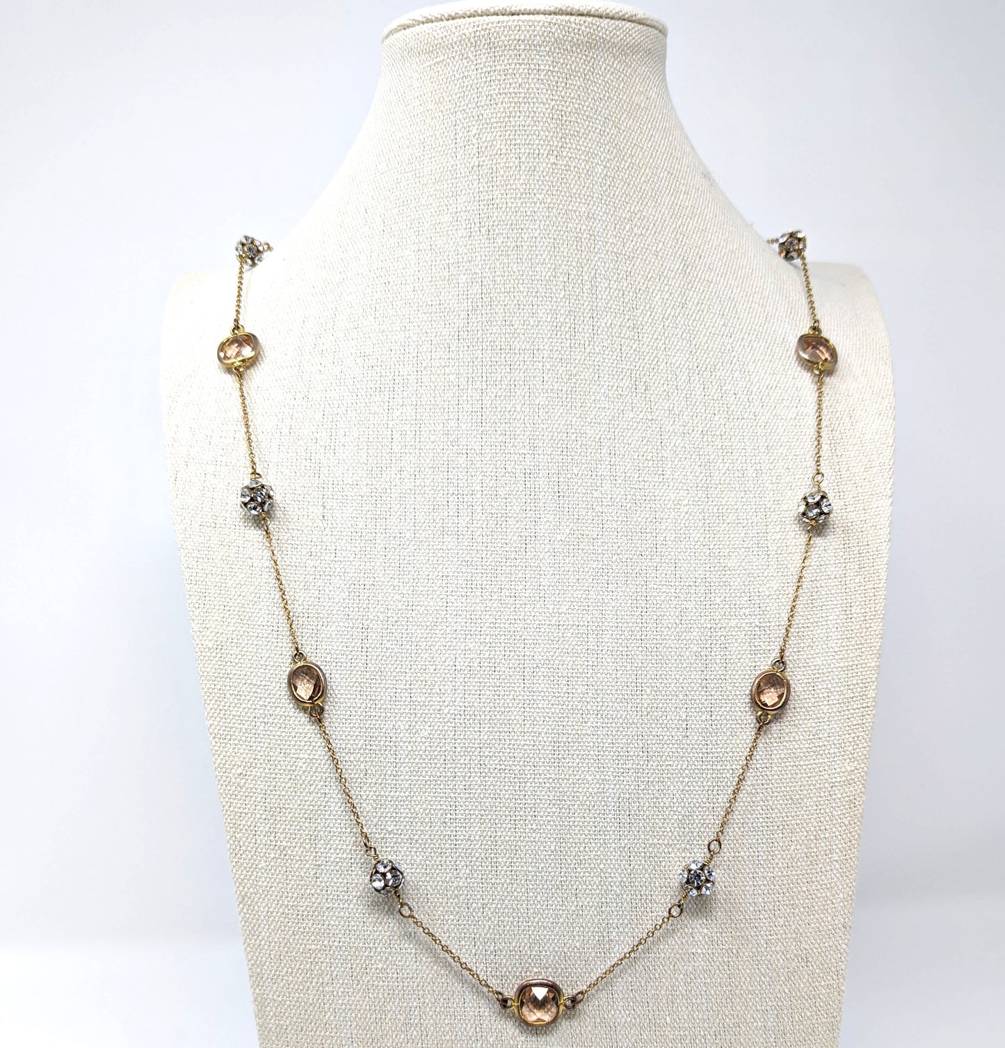 Long Peach Crystal Necklace