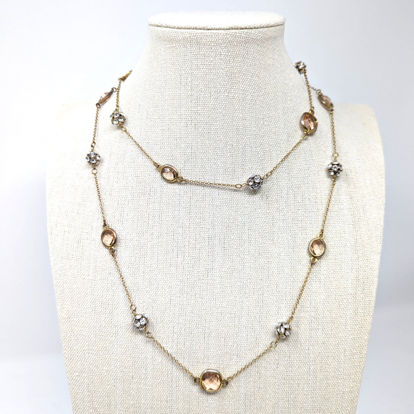 Long Peach Crystal Necklace