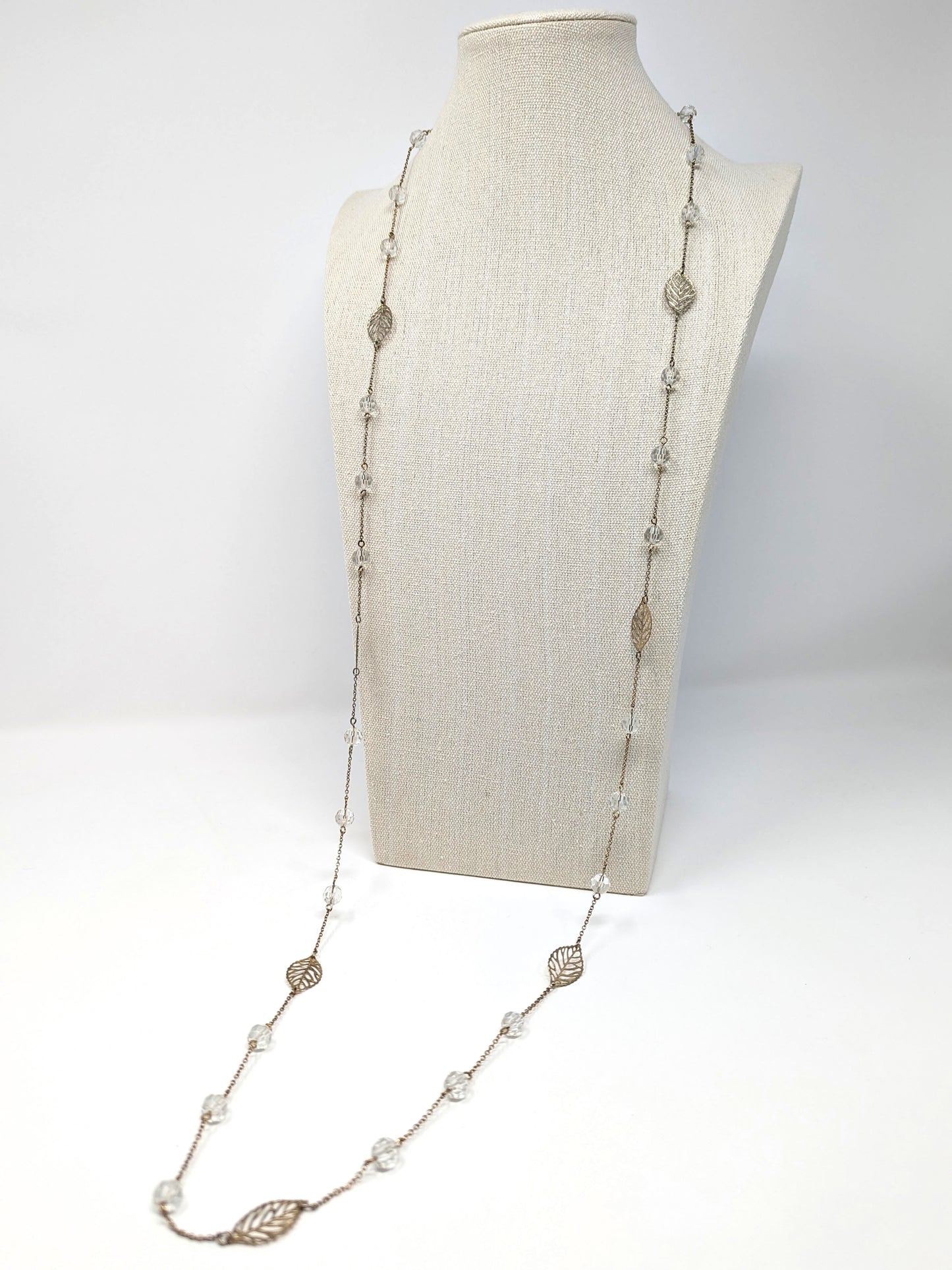 Long Crystal Leaf Necklace