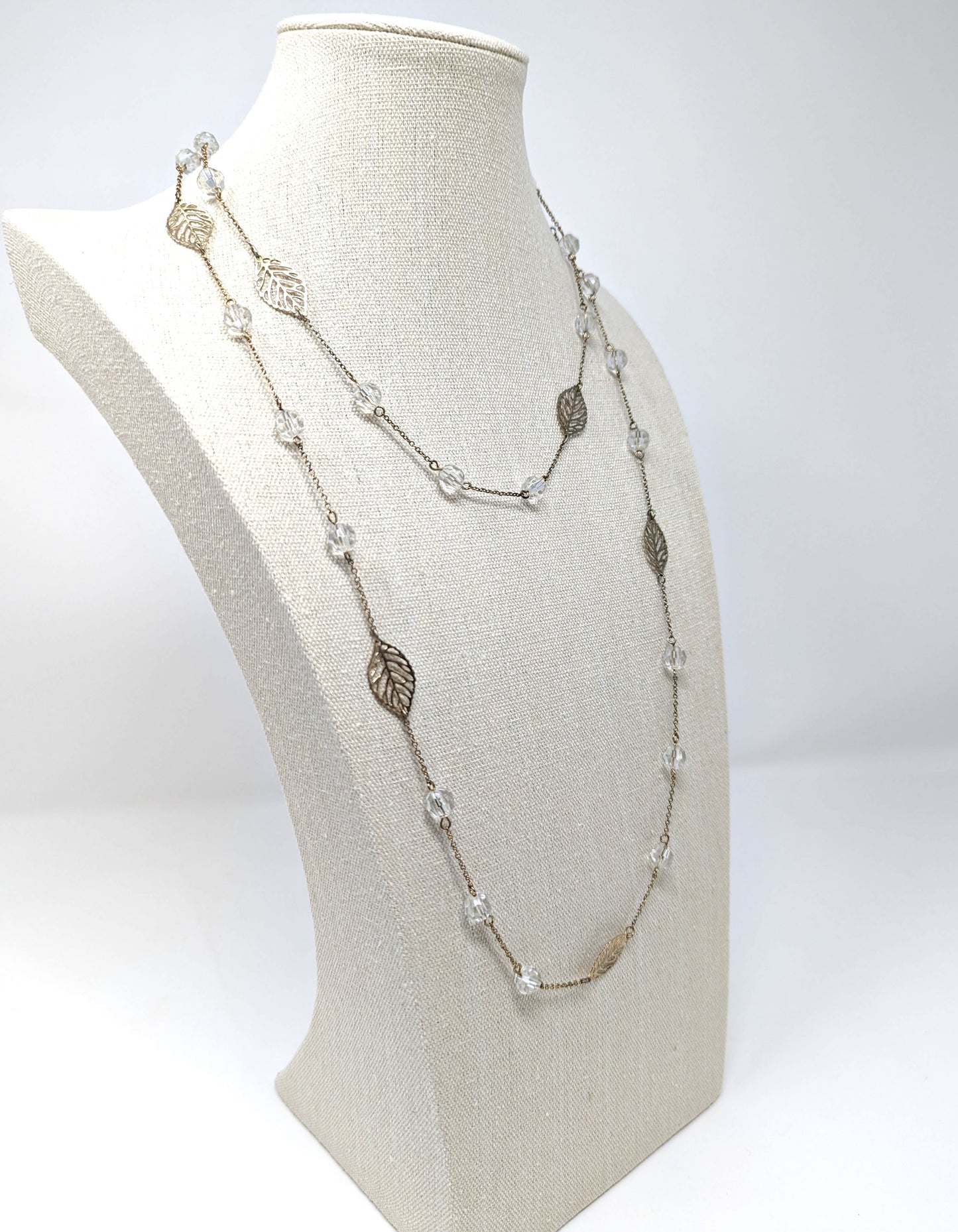 Long Crystal Leaf Necklace