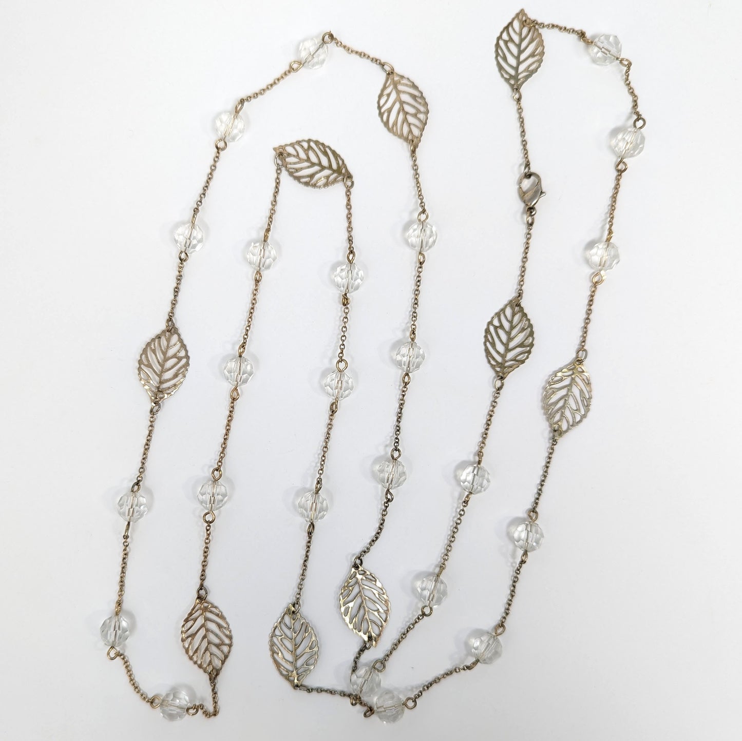 Long Crystal Leaf Necklace